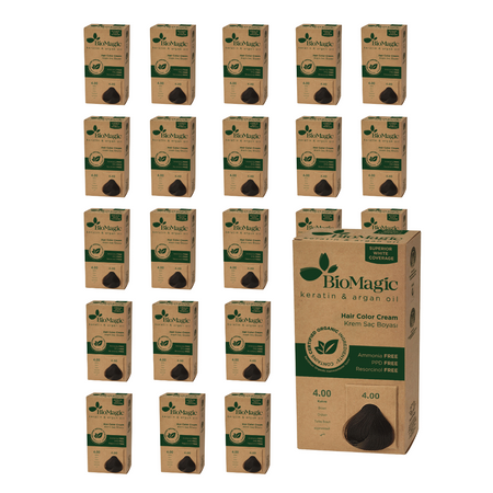PACK DE 24 x Teinture pour cheveux bruns (4.00) 250 g - Biomagic